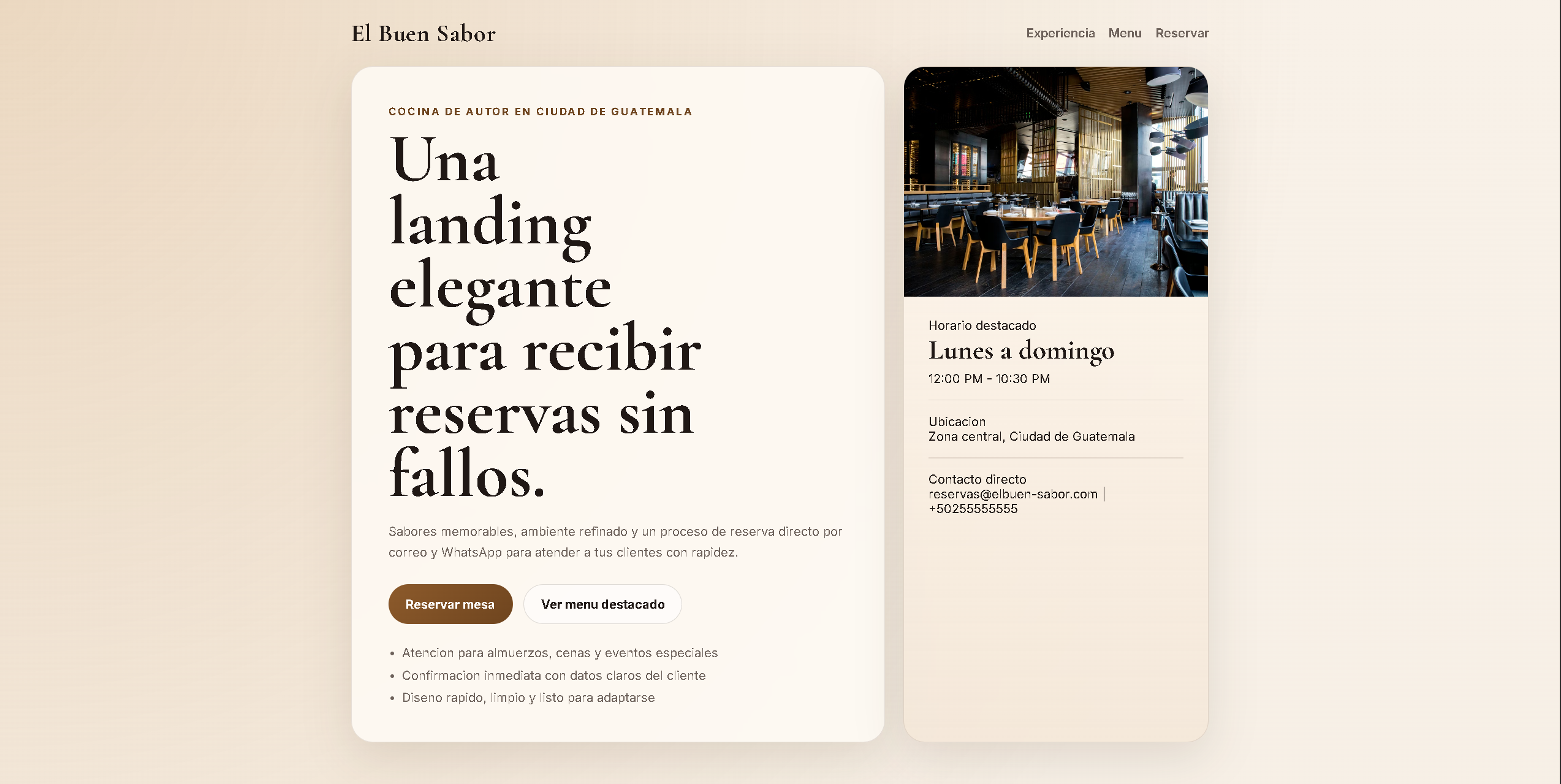 Vista previa del proyecto Web Restaurante